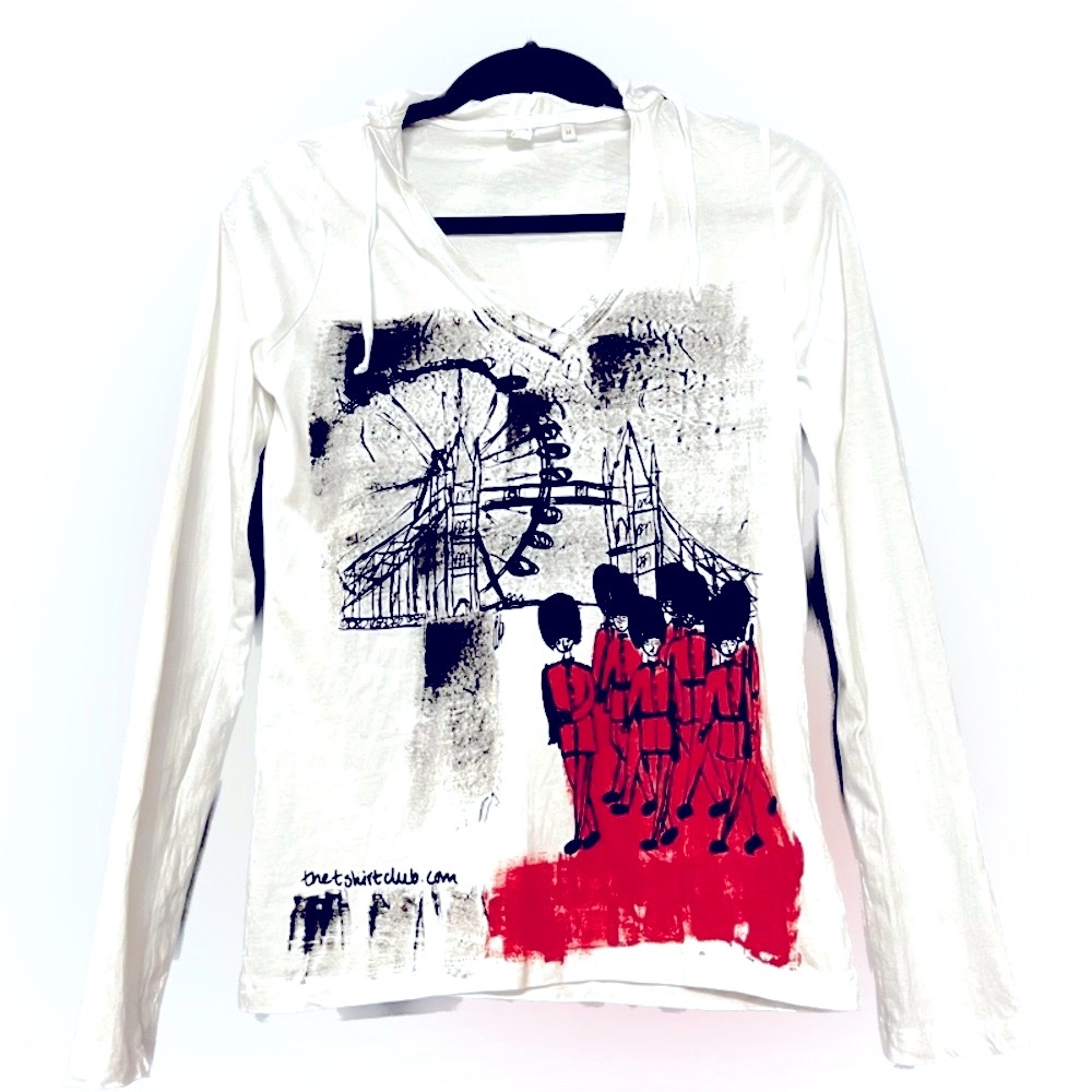 Long Sleeve Top w/Hood size M Custom Art Purchased in England
